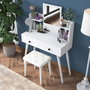 Hanah Home Mesa de Maquillaje con Pouf en Blanco